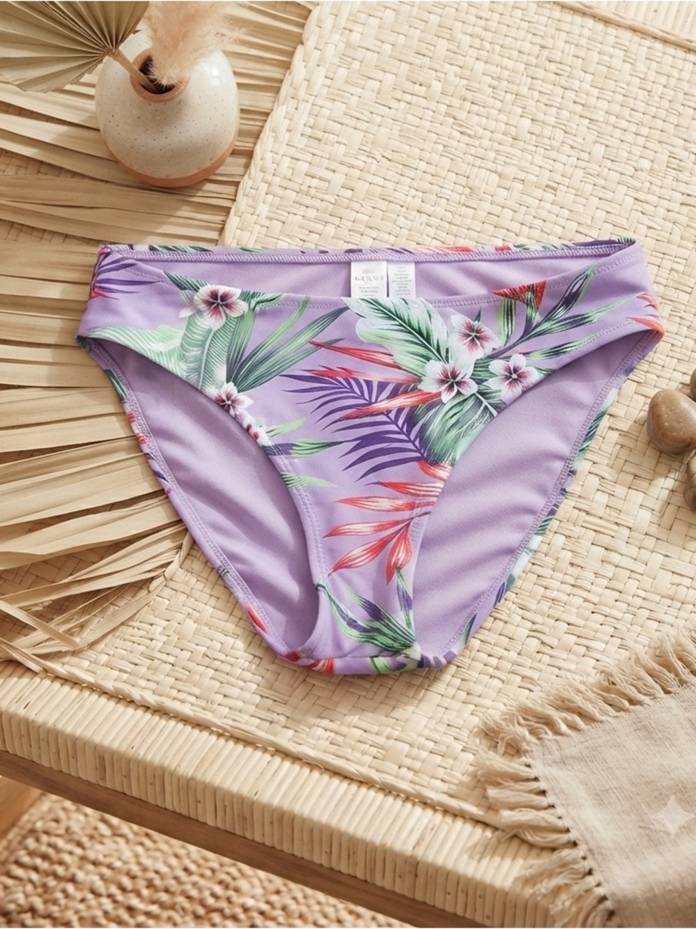 SALT + COVE Purple Tropical Floral Hipster Bikini Bottoms Mid Rise Swim Separate